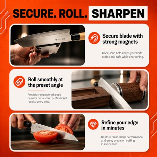 NBHR Walnut Dual Angle Knife Sharpener Kit - 15 & 20 Degrees with Magnetic Guide