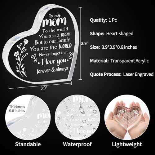 Gifts for Mom, I Love You Mom Birthday Gifts - Mother Acrylic Keepsake 3.9x3.9 Inch, Unique Mother's Day Christmas Birthday Gift for Mom from Daughter Son