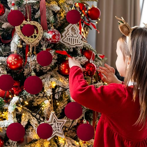 OCTERIC Red Velvet Christmas Ball Ornaments Set, 24 Pack 3.15 Inch Shatterproof Holiday Decorations