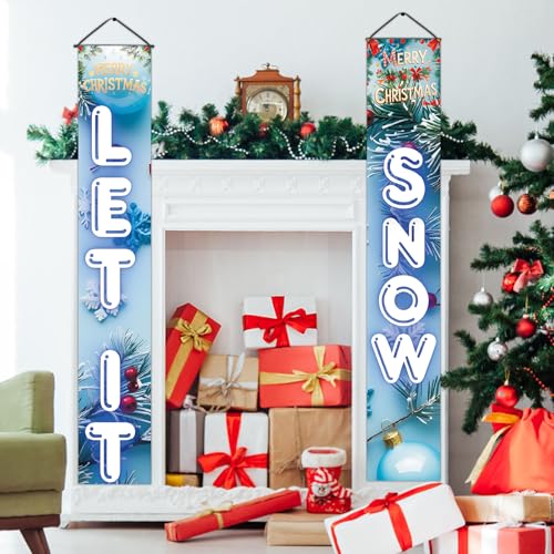 Blue 3-Piece Christmas Door Cover & Porch Banner Set – Merry Christmas Outdoor Indoor Decoration