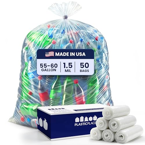 Heavy Duty 55-60 Gallon Trash Bags - Clear Garbage Can Liners Pack of 50