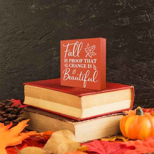 Rustic Fall Decor Fall is Proof That Change is Beautiful Wooden Box Sign Thanksgiving Decorations Farmhouse Autumn Desk Decor Autumn Leaves Wood Sign for Home Office Shelf Tiered Tray Centerpiece