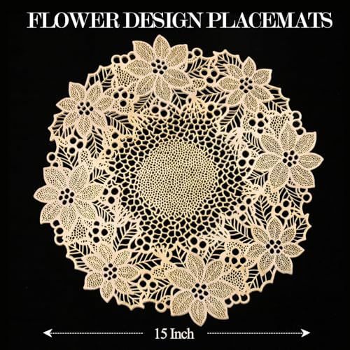 Quantum Love Gold Wreath Round Placemats Set of 6, 15in (38cm) – PVC, Stain-Resistant
