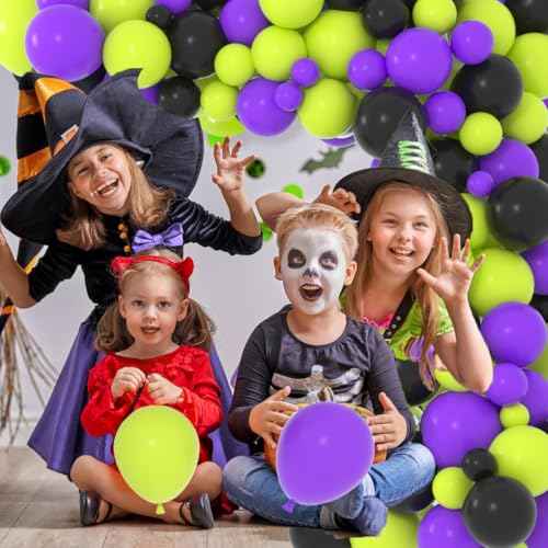 Lime Green Purple Black Balloon Garland Arch, 122PCS Lime Green Purple Balloons Black Purple Balloons for Hero Racing Car Truck Birthday Video Game Halloween Props Decorations