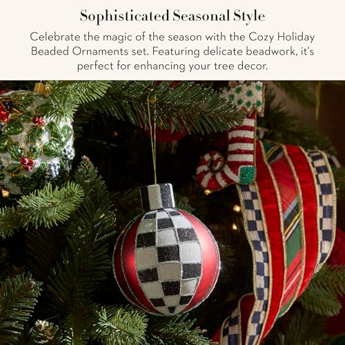 MacKenzie-Childs Beaded Holiday Ornament Set - Christmas Tree Decorations, Set of 3