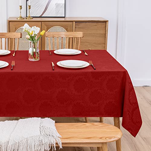 Romanstile Vienna Red 60 x 120 Inch Jacquard Tablecloth - Rectangle, 8 ft Heavyweight 210GSM