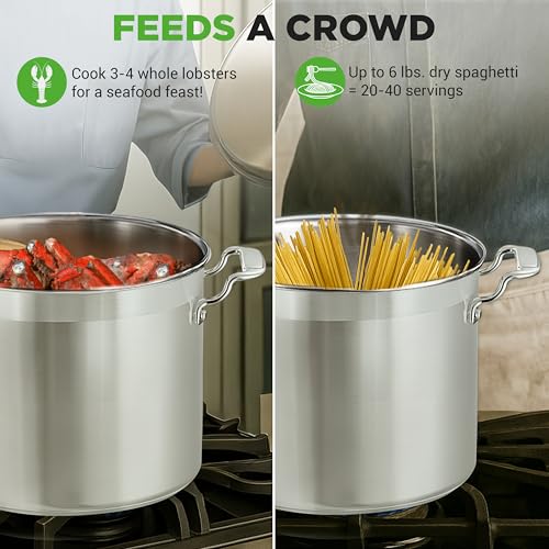 NutriChef 20 Quart Heavy-Duty Stainless Steel Stockpot with Lid - Large Capacity for Soups & Stews
