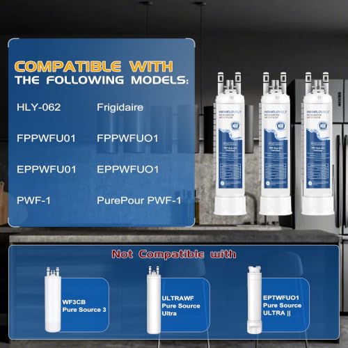 HOMELOVELY 3 Pack Water Filter Replacement for Frigidaire Models GRFS2853AF, GRMS2773AF – Easy Install, NSF Certified