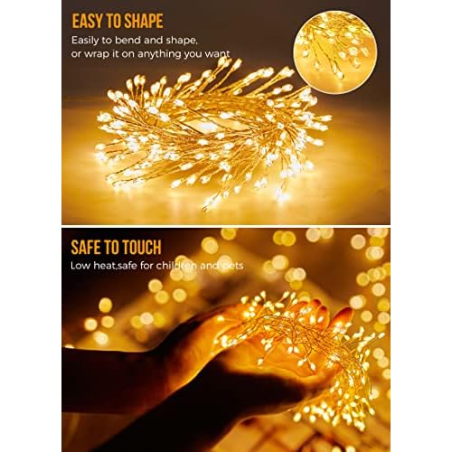 Fairy Lights Battery Operated, 10Ft 120 LED Firecracker String Lights, Waterproof Silver Wire Starry Firefly Light for DIY Wreath Weeding Indoor Outdoor Christmas Decorations