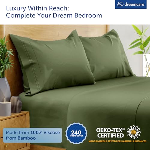 Olive DreamCare King Size Rayon Bamboo Cooling Bed Sheets 4pc Set