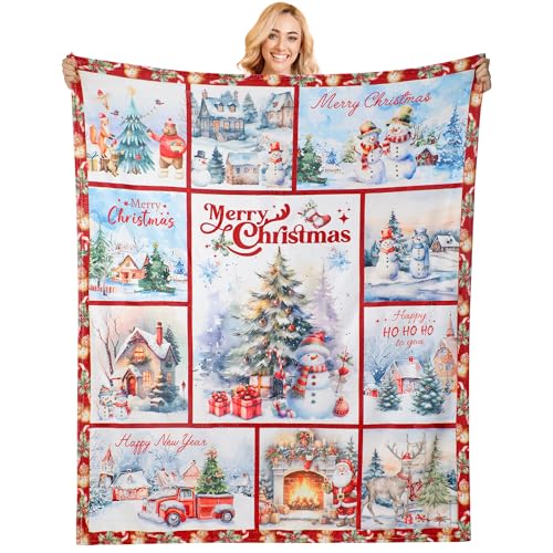Throw Blanket for Women Girl, 60"x50" Happy New Year Gift Merry Christmas Blanket Gift Lightweight Flannel Warm Cozy for Sofa Beddings Friends