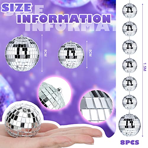 Sumind 8 Pack Mini Disco Ball Garlands Party Decor, 2 Inch, 3 Inch