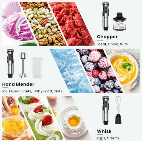 Immersion Blender 1800W Handheld 4-in-1 Food Mixer with Accessories - Silver