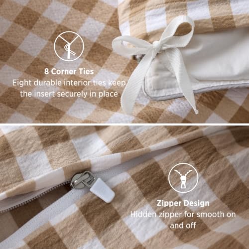 Bedsure Brown Gingham Ruffle Duvet Cover Set - Queen 90x90 Inches