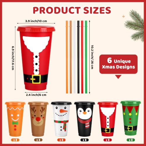 Kochorie 48 Pcs Christmas Plastic Cups with Lids & Straws, 24oz with 6 Designs (Christmas Mixed)