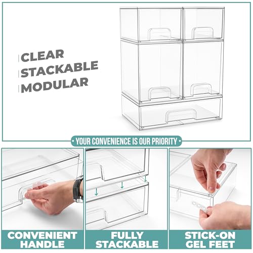 Sorbus Clear Stackable Storage Drawers 5 Pack - Acrylic Organizer Set