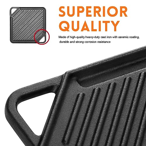 GGC 10x10 Reversible Cast Iron Grill & Griddle for Single Burner Stove