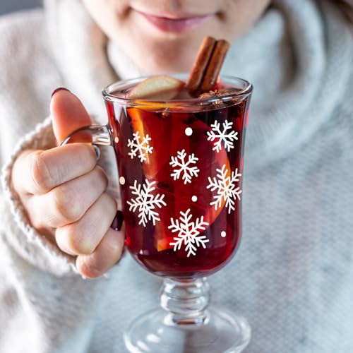 Set of 12 Snowflake Coffee Mugs 8 oz - Christmas Glass Tea & Hot Chocolate Cups