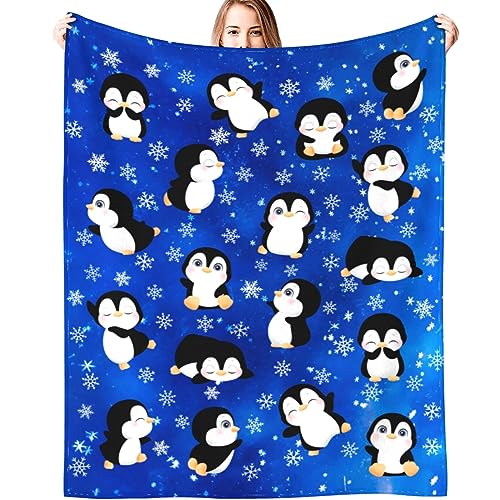 Penguin Blanket Flannel Soft Cute Penguins Throw Blankets Animal Penguin Gifts Decor for Girls 50"x40"