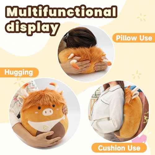 Highland Cows Plush Pillow Adorable Cow Stuffed Animal Plushies Toys Soft Fluffy Cow Plush Pillow for Birthdays Day