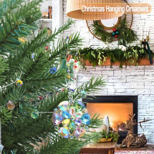 Lumiti Flower Christmas Ornaments - Crystal Glitter Hanging Decorations for Xmas Tree, Gift for Women & Kids (Flower)