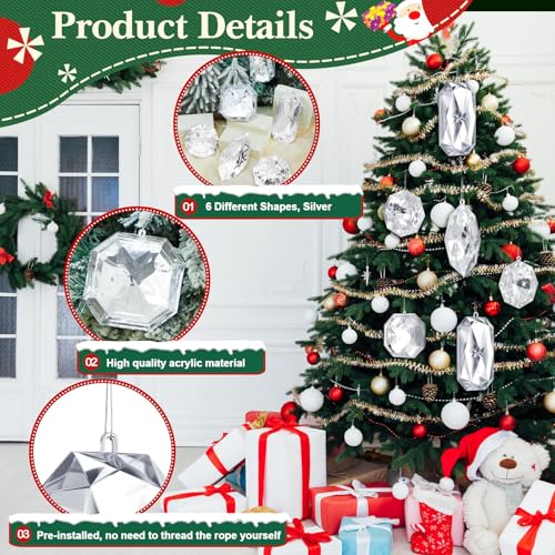 Syhood Silver Acrylic Christmas Ornament Set 3.9-6.5 Inch Holiday Decor