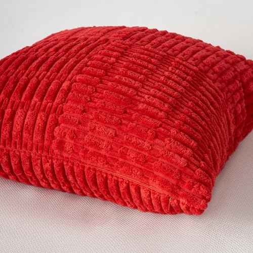 Topfinel Christmas Throw Pillow Covers Set of 2 Soft Corduroy Decorative Red Pillow Covers Textured Striped Patchwork Cushion Cases for Couch Sofa Bed Cute Aesthetic Home Decor 16x16 Inch