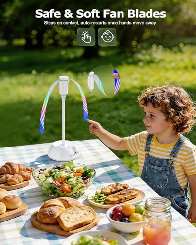 Edvision White Rechargeable Food Fan with Reflective Blades, 20H Battery