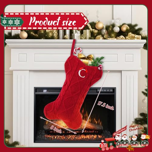 Dog Christmas Stocking with Initials, Large Knit Bone Shape Monogrammed Pet Christmas Stockings for Dogs Cats, Family Holiday Christmas Decorations with Christmas Stocking Holder (Red R)