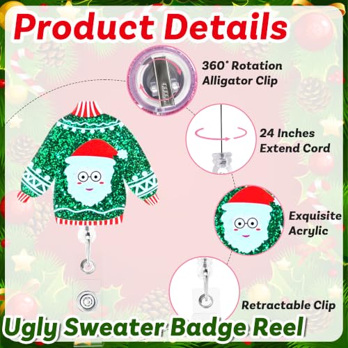24 PCS Cute Christmas Badge Reels Bulk for Nurses, Retractable Winter
