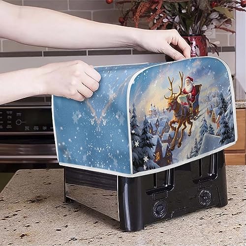Psesaysky Santa Claus Deer Toaster Cover 4-Slice – Christmas Kitchen Dustproof Protector
