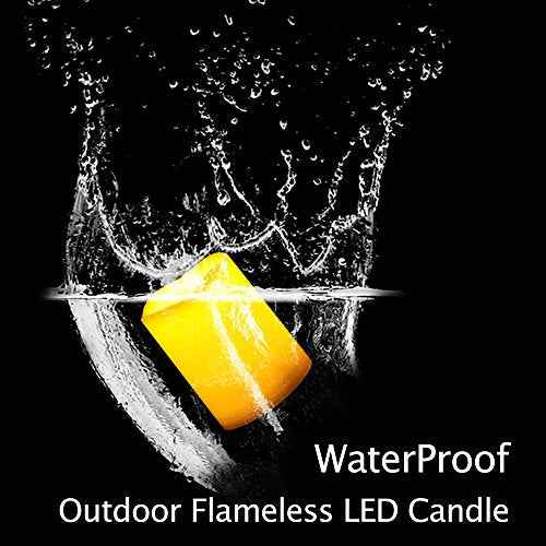 2 PCS 3" x4" Waterproof Outdoor Battery Operated Flameless LED Pillar Candles with Timer Flickering Plastic Resin Electric Decorative Light for Lantern Patio Garden Home Decor Party Wedding Decoration