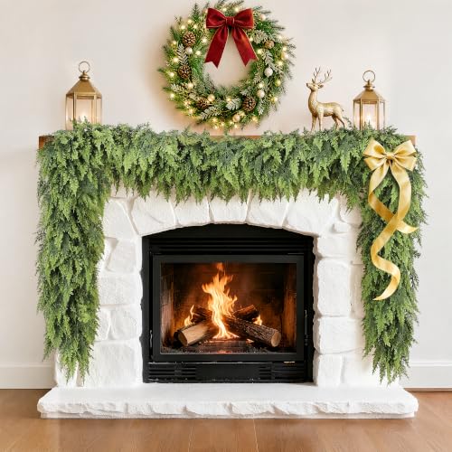 Dirnun 9ft Christmas Green Cedar Garland with Large Branches - 2 Pack