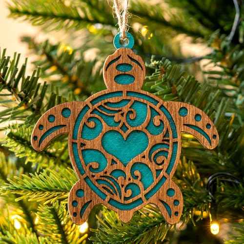 Turtle for Turtle Lover Ocean Beach Themed Xmas Tree Hanging Ornaments Wood Turtle Ornaments for Christmas Tree Gifts for Beach Lover (Turtle Green)