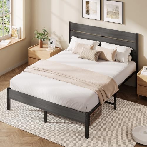 Queen Bed Frame with Headboard and Footboard - All-Metal Support, Rustic Grey - Variation of THIS listing