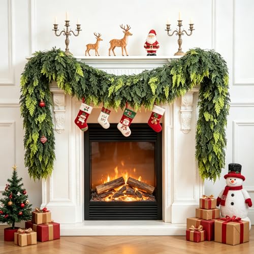 Real Touch Cedar Garland 6 ft – Christmas Mantle Decor by YHAOGALI, 1 Pack