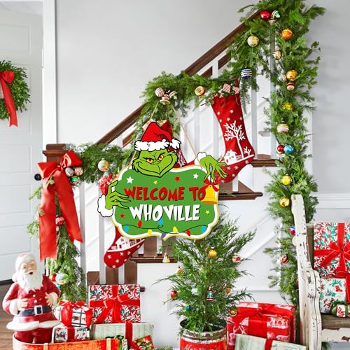 Christmas Decorations Hanging Signs Christmas Door Sign Welcome to Whoville Sign for Holiday Xmas Door Decor