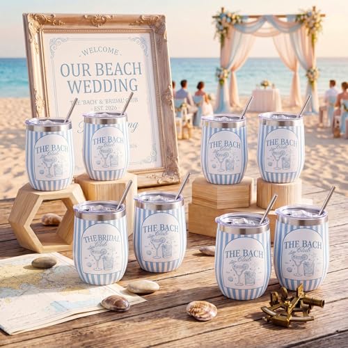 Sliner 12oz Beach Bachelorette Tumbler Set – 8-Piece with Lids