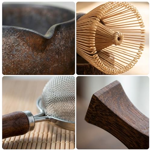 Matcha Set with 100-Prong Bamboo Whisk & Bowl - Brown, 7-Piece