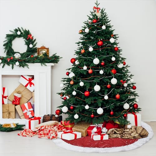 Mr. Pen Christmas Tree Skirt 48 Inch Red Sequin Holiday Decor