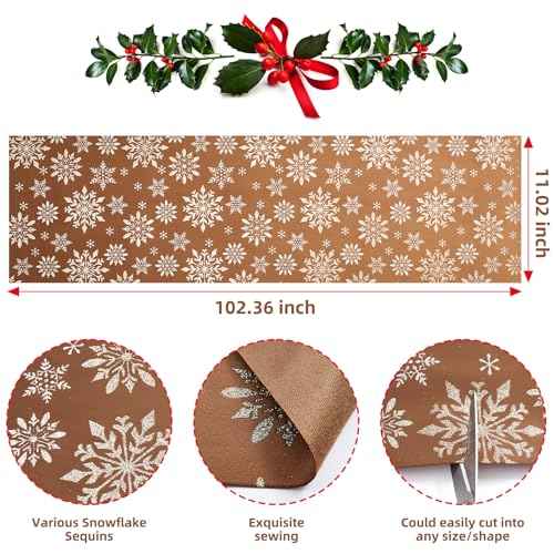 Christmas Day Table Runner,102¡¿11 Inches Velvet Luxury Gold Snowflakes Rectangle Long Farmhouse Table Runner for Romantic Events,Wedding Anniversary,Marriage Proposals,Engagements Party (Velvet/Brown)