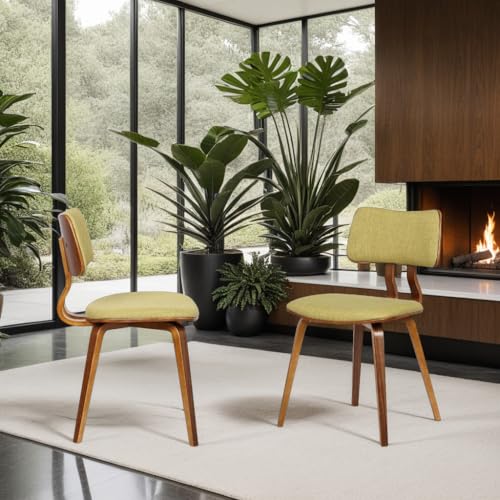 Armen Living Jaguar Mid-Century Dining Chair in Walnut Wood and Green Fabric - Variation: Green/Walnut / Single