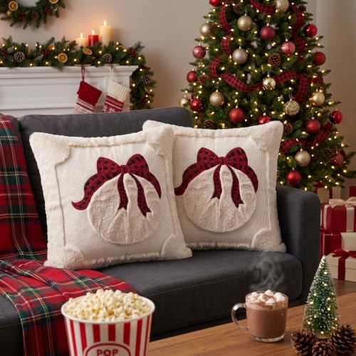 Vteeculor Beige Christmas Bell 18x18 Set of 2 Plush Faux Fur Throw Pillow Covers