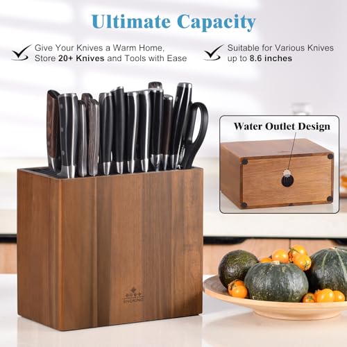 ENOKING Rectangular Acacia Wooden Knife Block Without Knives, Large Capacity