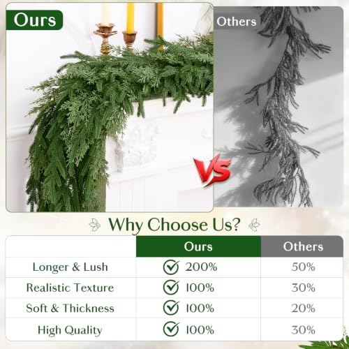 12Ft Artificial Christmas Garland with Real Touch Cedar and Norfolk Pine - Flexible, Lush Holiday Decor