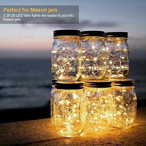 6 Pack Fairy Lights Battery Operated 7ft 20 LED Mini String Lights Twinkle Lights Silver Wire Firefly Starry Lights for Mason Jars Wedding Party Christmas Centerpiece Table Decorations, Cool White
