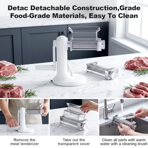 Transparent Gray Meat Tenderizer Tool with 3 Adjustable Spacing - Food-Grade Stainless Steel