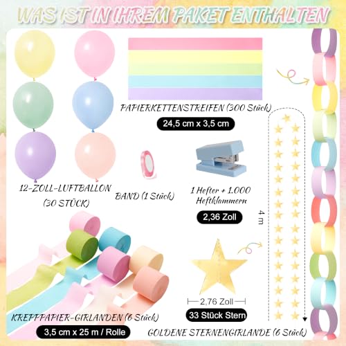Pastel Birthday Decorations Kit with Paper Chain Garland - Gleebixi