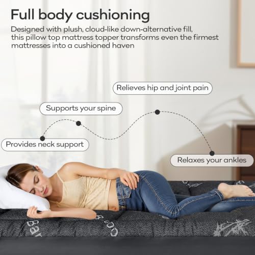 OLANLY Queen Bamboo Viscose Cooling Mattress Topper Dark Gray