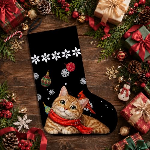 Orange Tabby Cat Christmas Stocking with XO 22 - 17in Linen Decor Gift Stocking